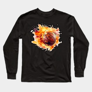 Flamming Basketball Watercolor Long Sleeve T-Shirt